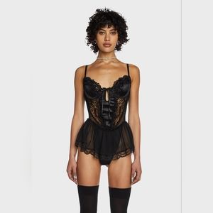 Sugar Thrillz - Dolls Kill - Black Lace Teddy With Ruffle Skirt